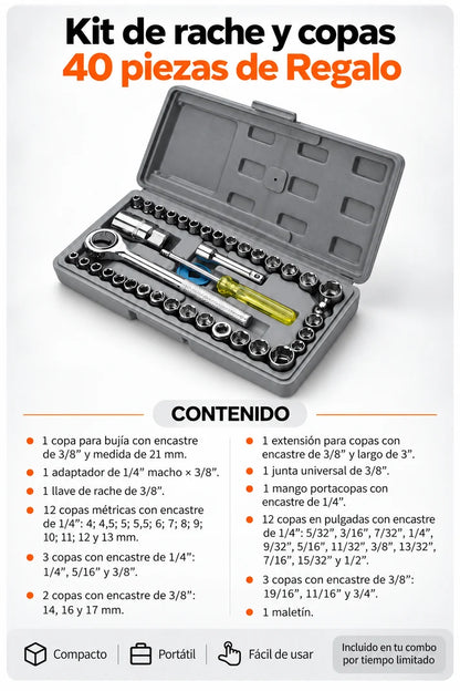 Hidrolavadora + Kit de Herramientas de 40 Piezas